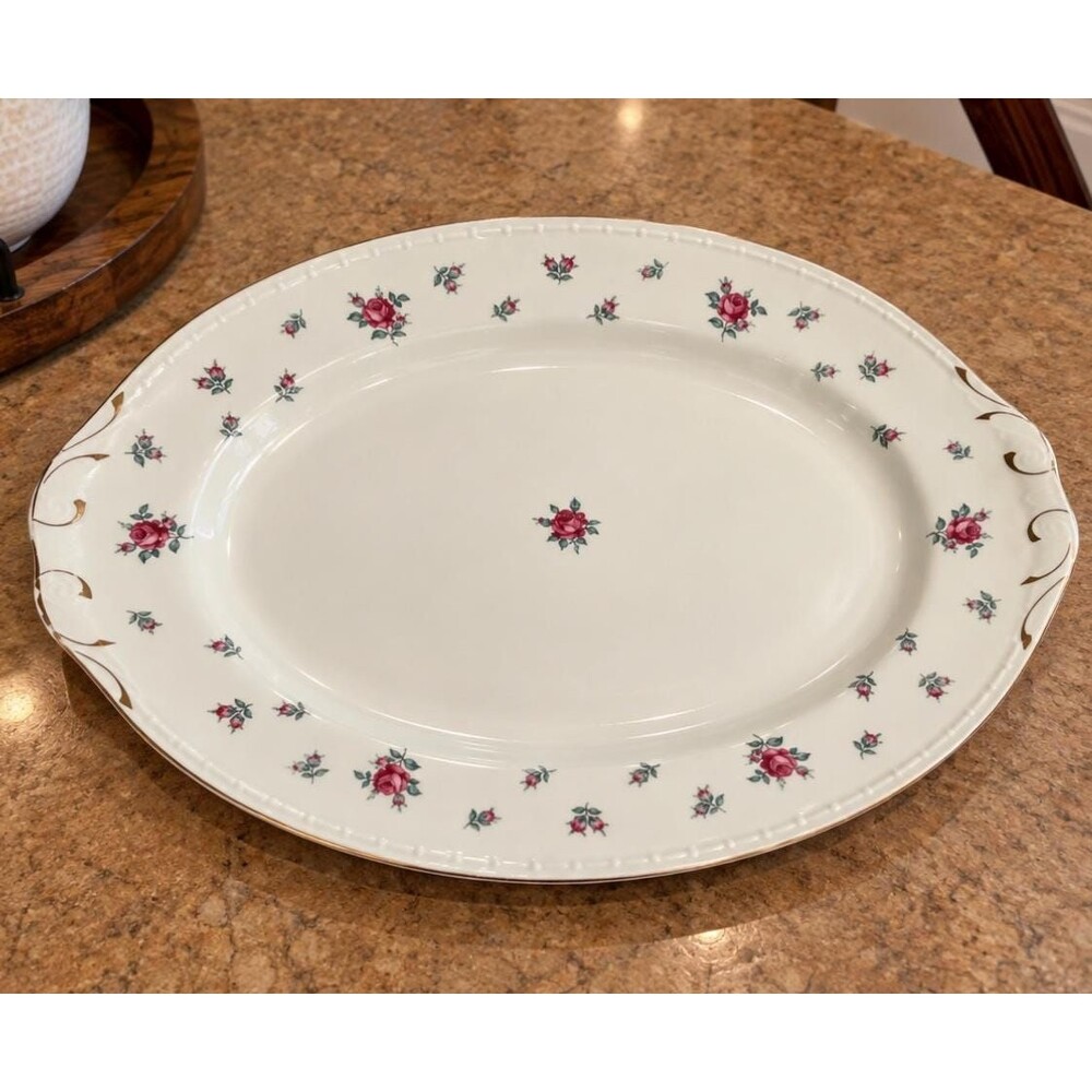 Homer Laughlin Eggshell Georgian American Vogue Rambler Rose Oval Platter 14”